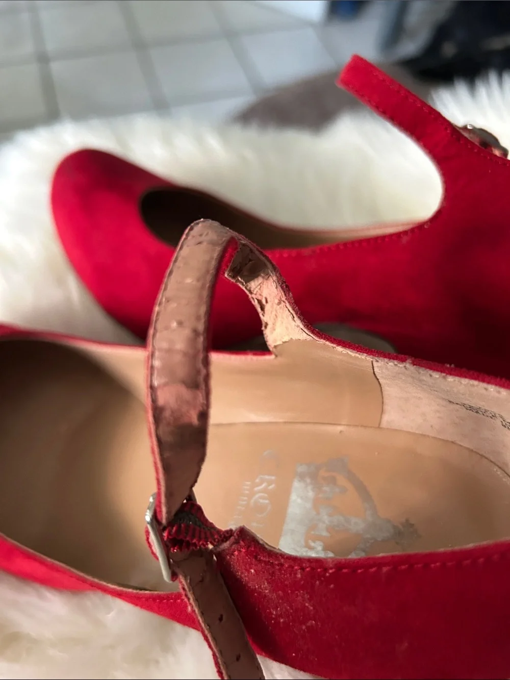 Crown Vintage Red Suede Mary Jane Pumps